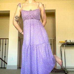 Lavender Floral tiered maxi dress with tie straps